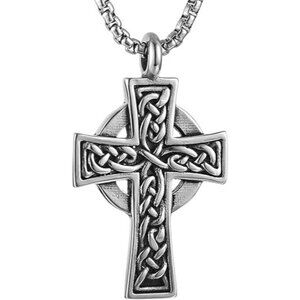 Silver Steel Jesus Christ Crucifix Cross Lord's Prayer Pendant Necklace